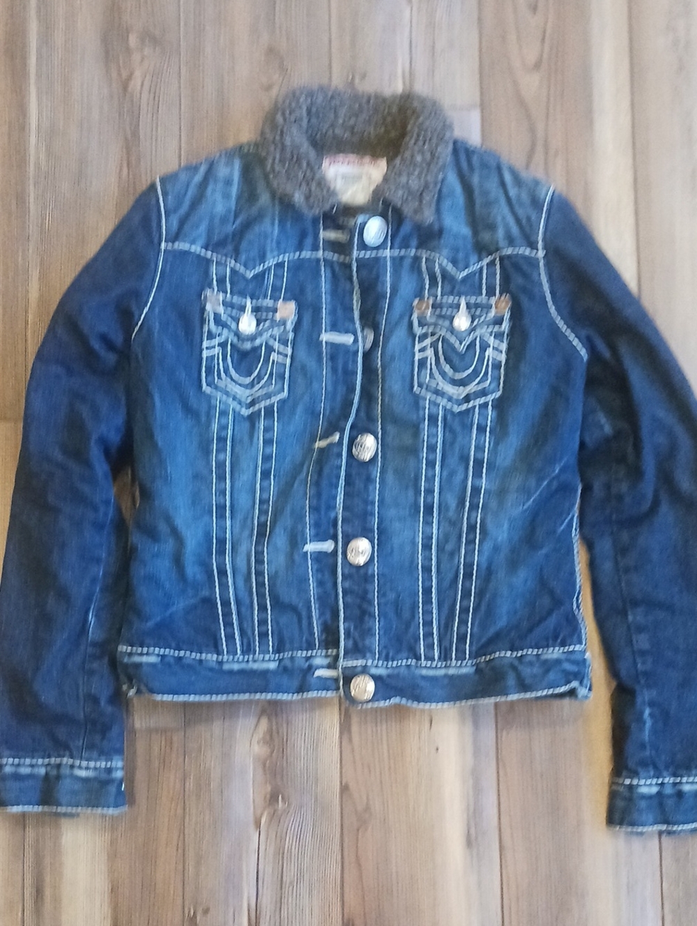True Religion Womens Denim Sherpa Jacket Jimmy Sherpa Large